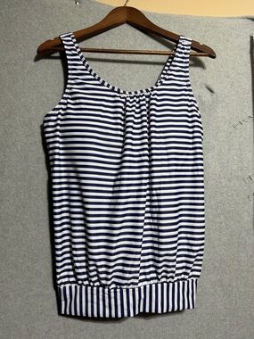 Striped Navy & White Women's Swim Tank Top